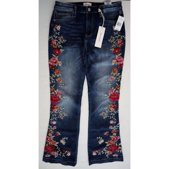 Driftwood xFree People Sz 29 Med. Wash Wyatt Floral Embroidered Bootcut Jeans - Picture 1 of 12